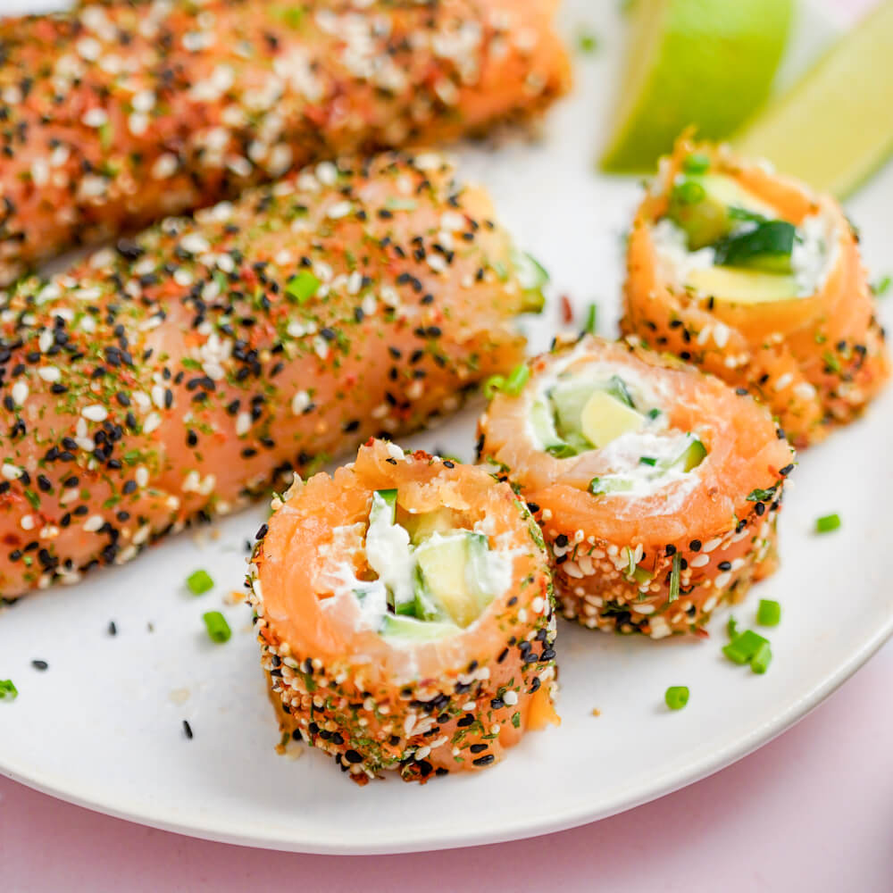 Smoked Salmon Rolls with Avocado and Cream Cheese