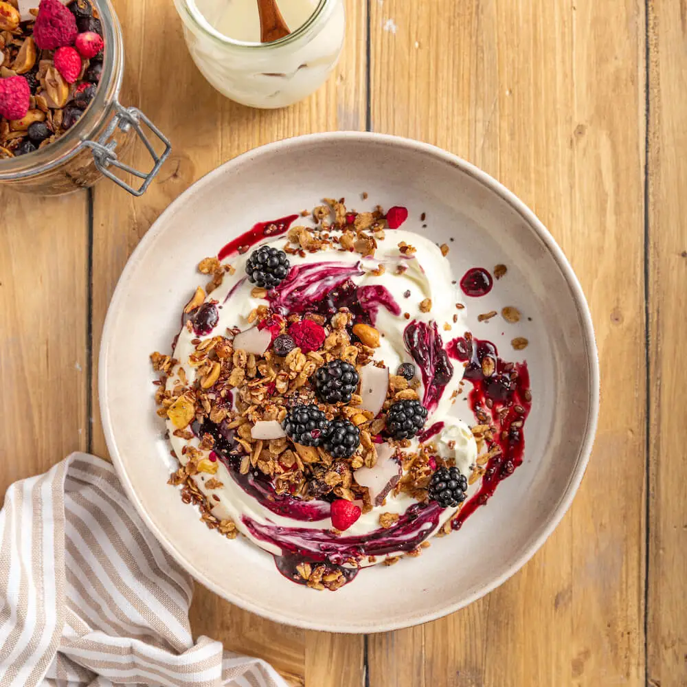 Chocolate Granola with Berries