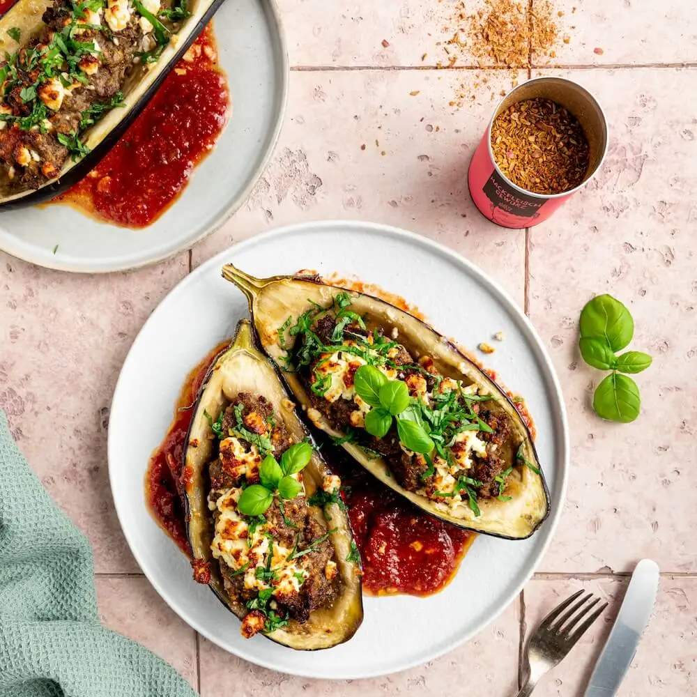 Stuffed Aubergines with Mince