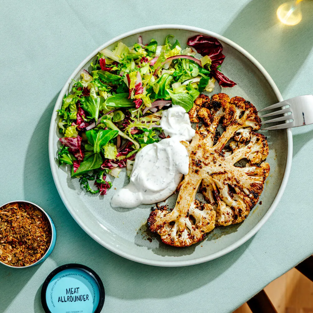 Cauliflower Steak with Garlic Dip