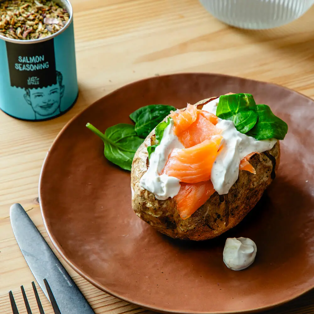 Jacket Potato with Smoked Salmon and Spinach