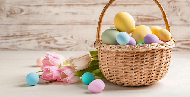 Coloured eggs for Easter in a basket